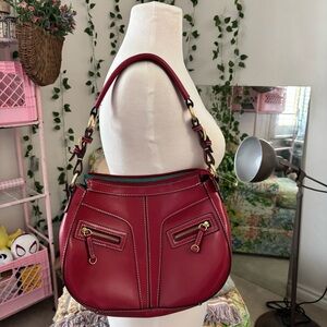 Vintage Red Leather Shoulder Bag Gold Hardware Y2K Designer Style Purse
